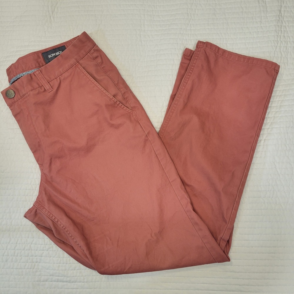 Bonobos Washed Chinos Mens 33/30 Papaya Red Pink Cotton Straight Pants 11599